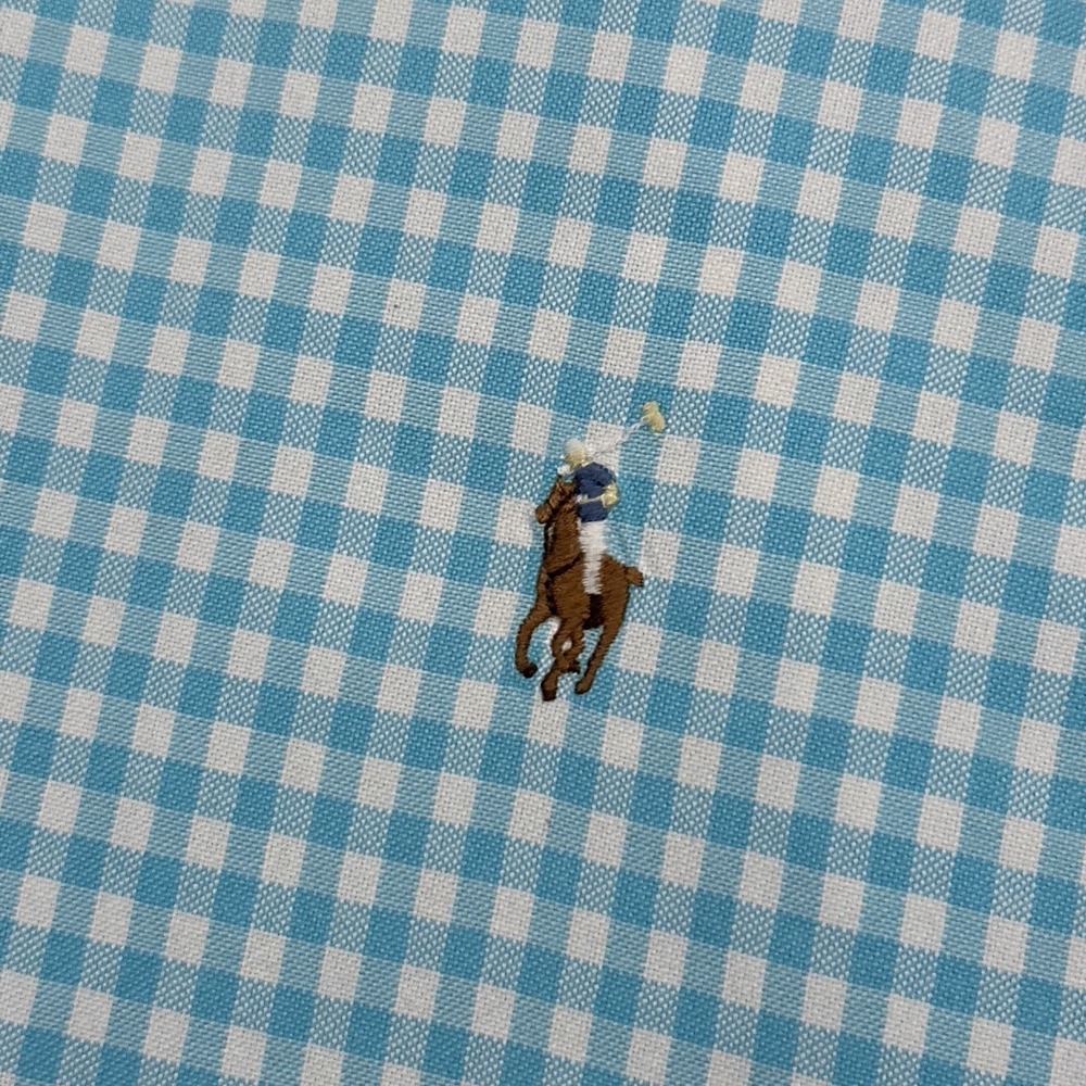 Vintage‎ Ralph Lauren Button Down Shirt Men XLT TALL Blue Check Plaid Flesh Pony - Picture 4 of 9